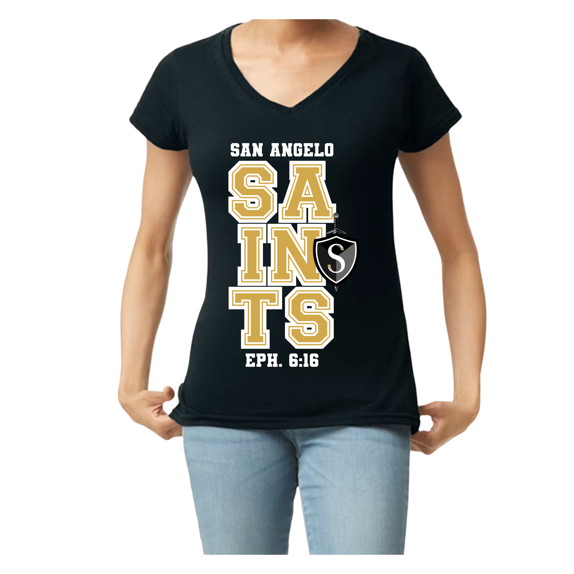 San Angelo Saints Womens V Neck EPH 6:16
