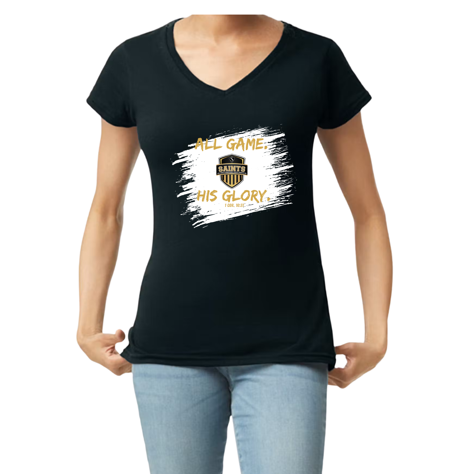 San Angelo Saints Womens V "Neck All Game His Glory"